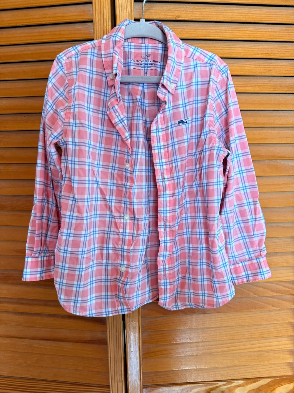 Vineyard Vines Boys Orange and Light Blue Plaid Performance Button-Down Shirt